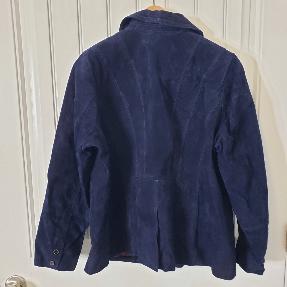 Isaac Mizrahi Live Suede Moto Motorcycle Jacket Printed Lining New Sz 18W Blue - Picture 4 of 11